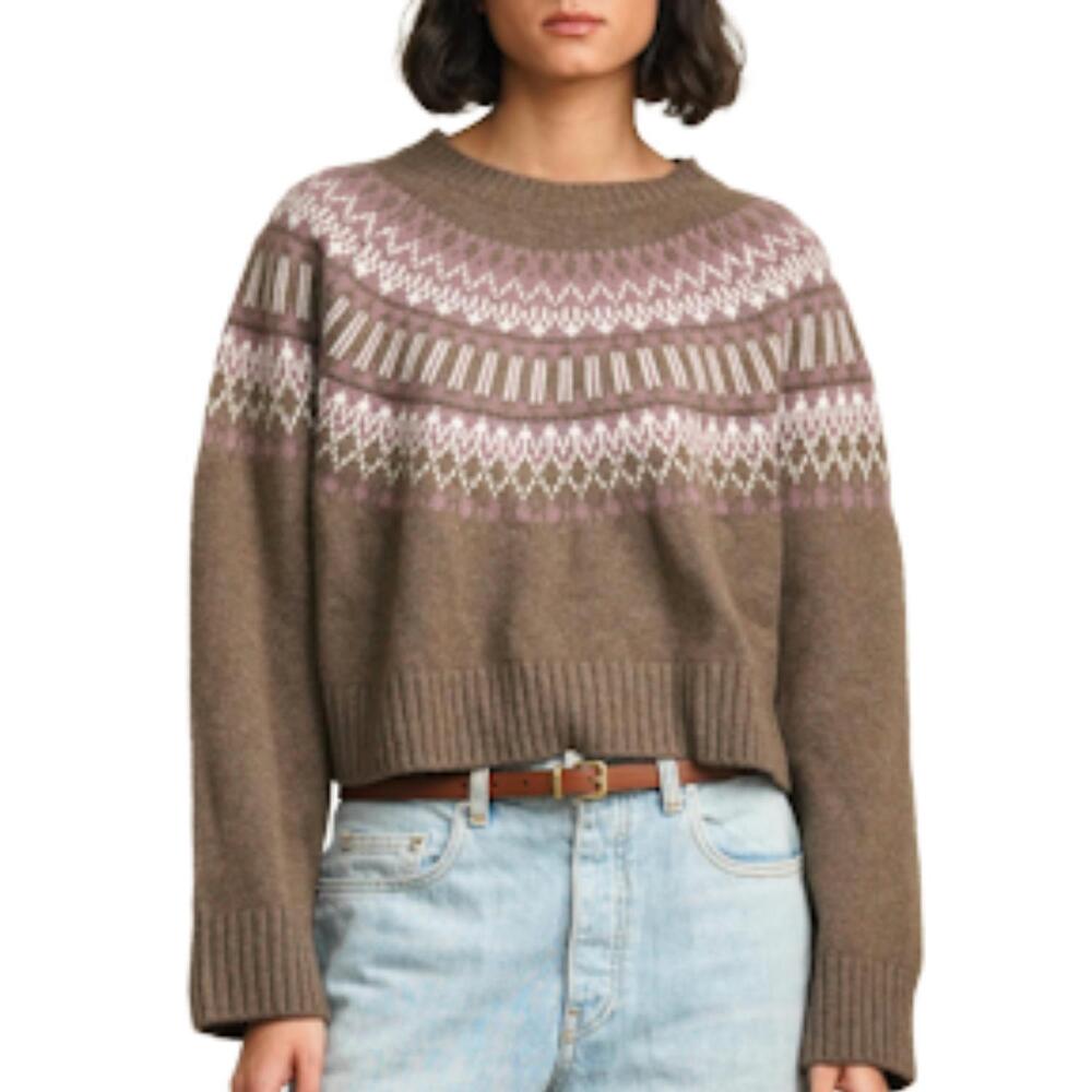 NEW SABLYN millie relaxed pullover sweater in fairisle swiss brown